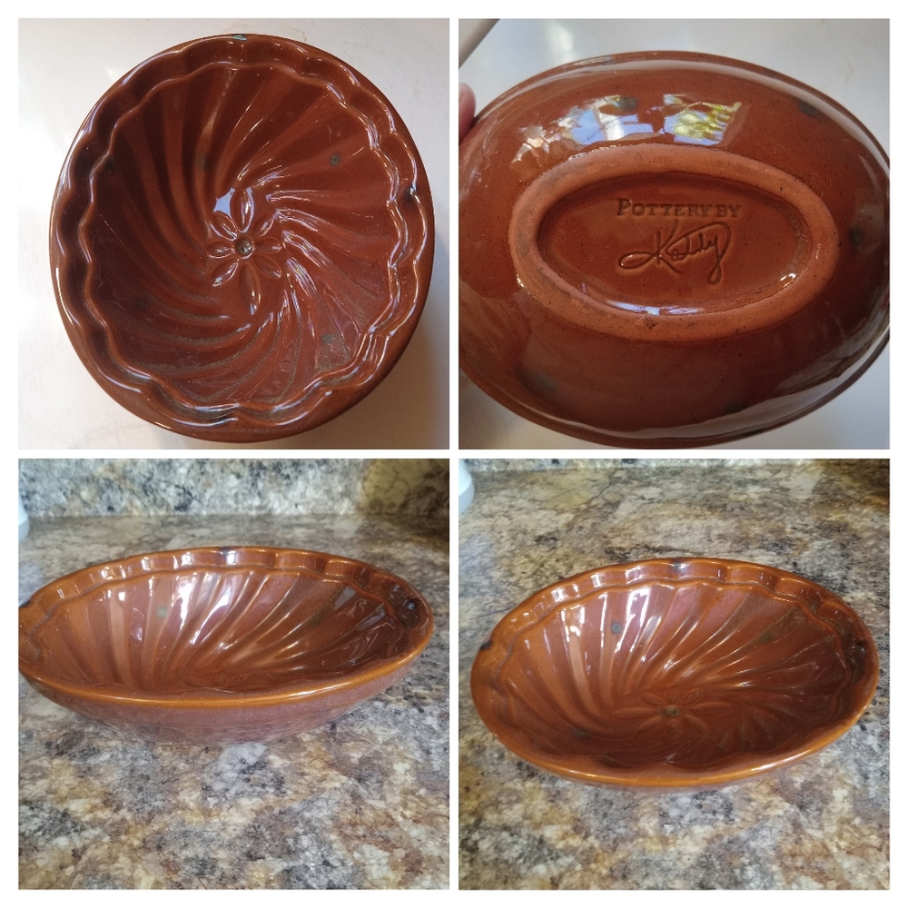 Rare Redware Pottery By Kathy Bowl with Manganese Splotches 8"